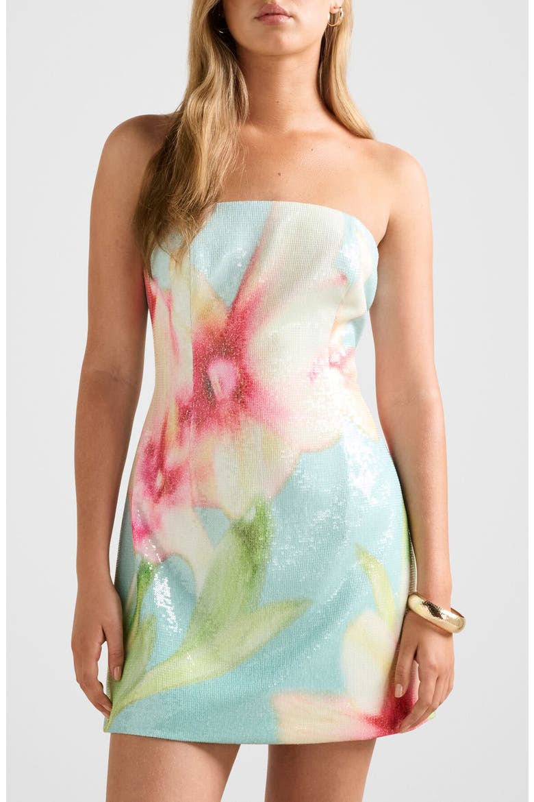 Ria Floral Sequin Strapless Minidress, Main, color, CAPELLA FLORAL