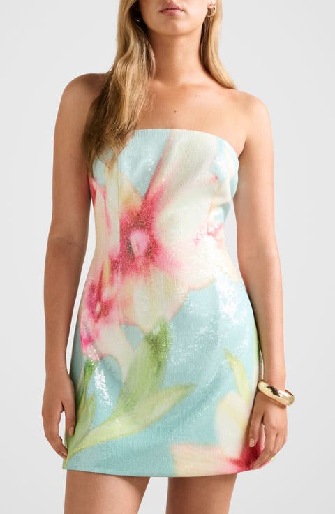 Ria Floral Sequin Strapless Minidress