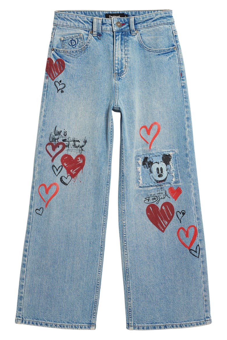 Printed Wide Leg Jeans, Alternate, color, MEDIUM BLUE