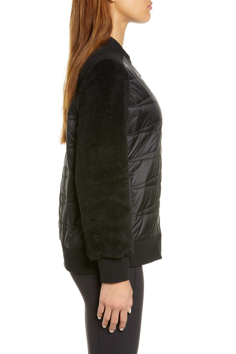 Mixed Media Boxy Quilted Jacket, Alternate, color, BLACK