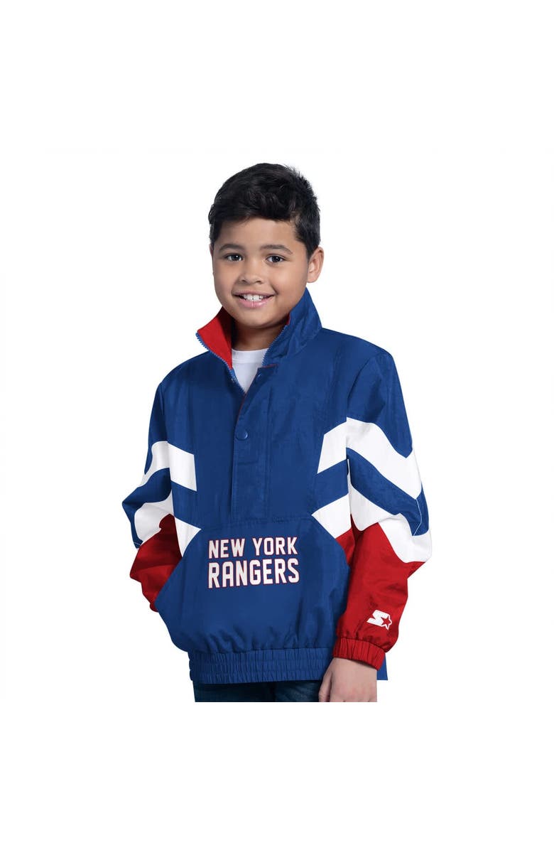 STARTER Youth Starter Royal New York Rangers Prospect Half-Zip Pullover Top, Alternate, color, Royal