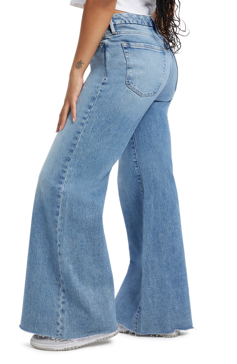 Good American Good Waist Raw Hem Palazzo Jeans, Alternate, color,