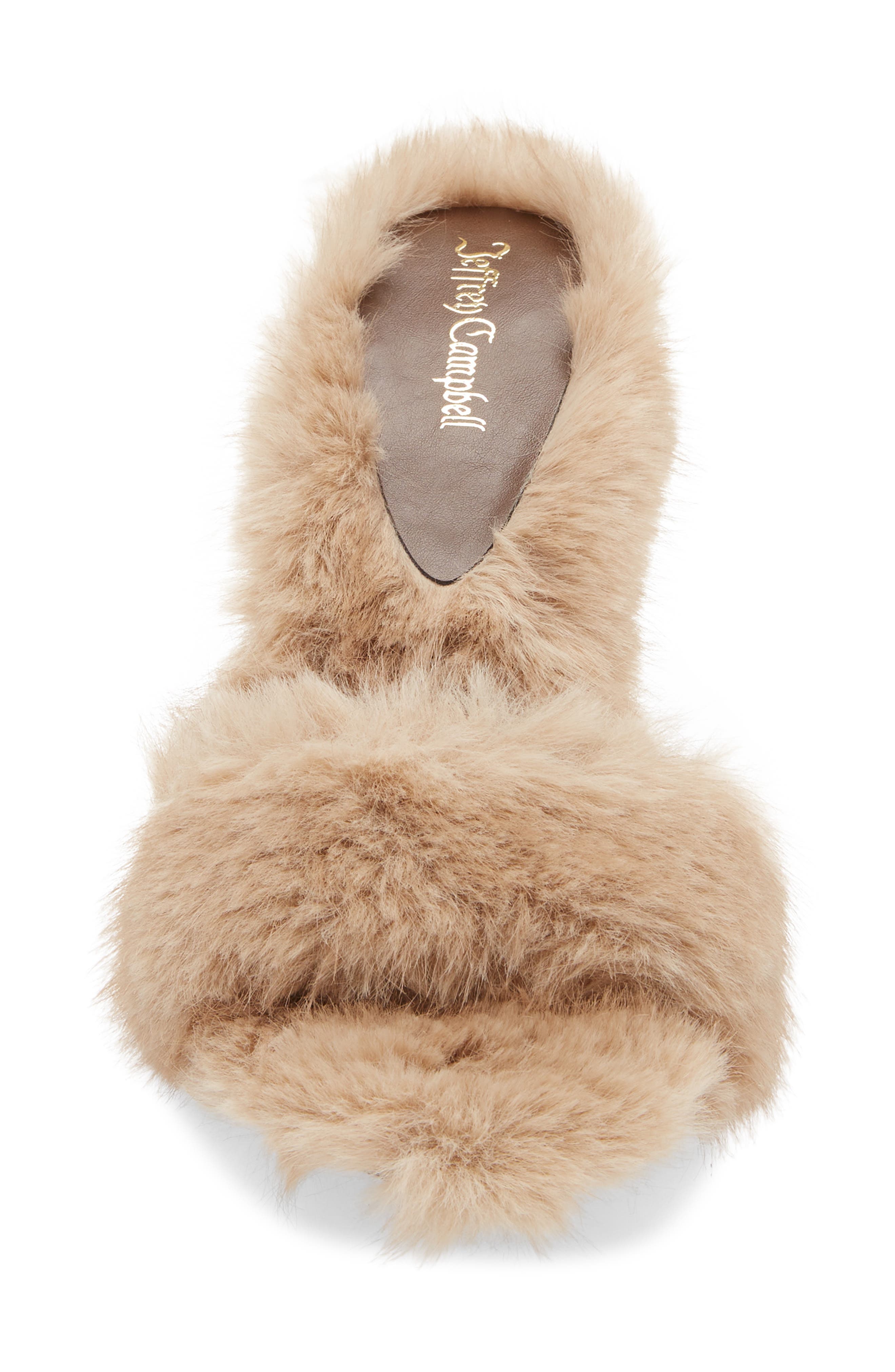 Jeffrey Campbell Big Mama Faux Fur Sandal, Alternate, color, Oyster Grey