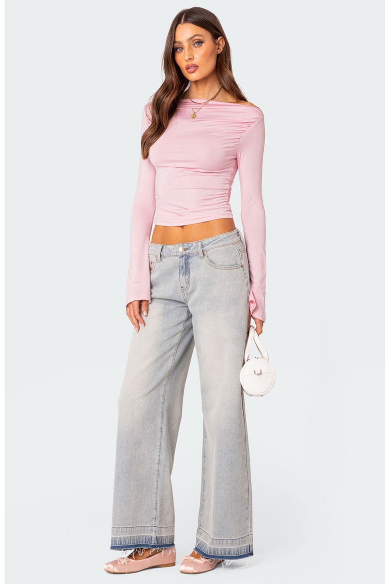 Dana Gathered Bell Sleeve Crop Top, Alternate, color, LIGHT-PINK