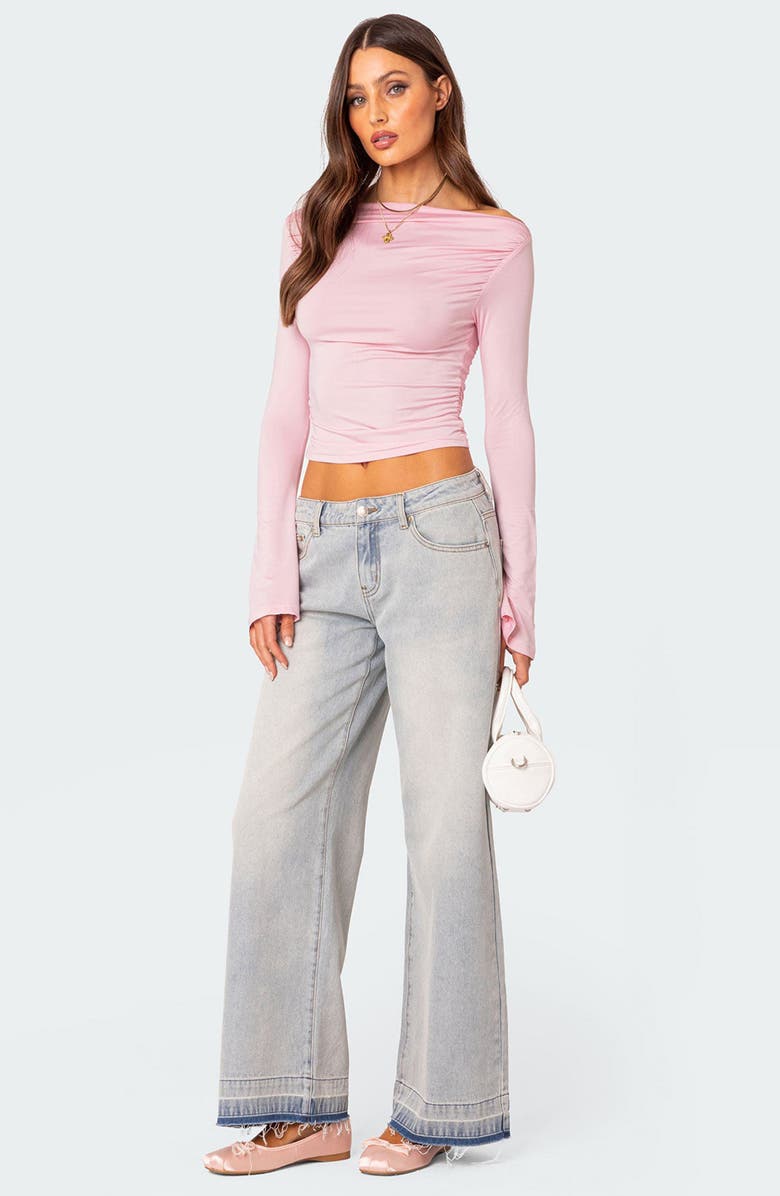 EDIKTED Dana Gathered Bell Sleeve Crop Top, Alternate, color, Light-Pink
