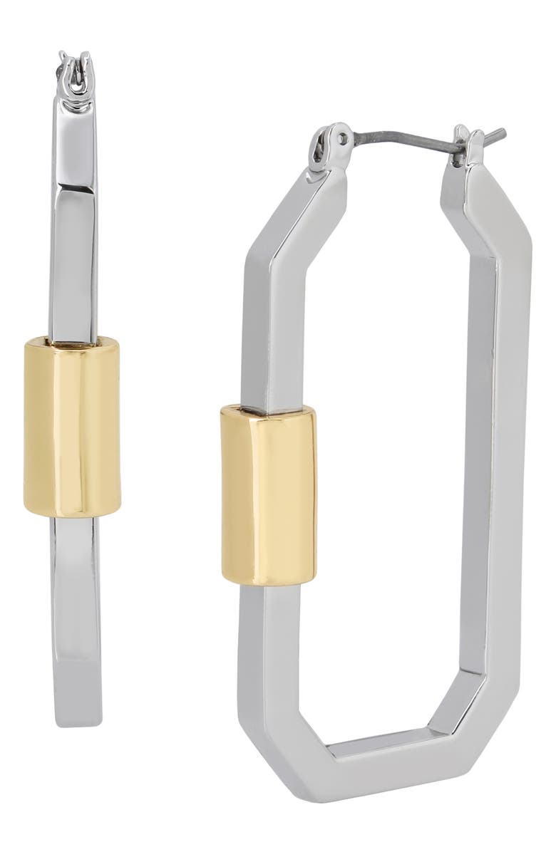 AllSaints Two-Tone Hexagonal Carabiner Hoop Earrings, Main, color,