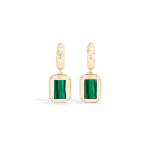 Campbell + Charlotte Spark Emerald Cut Drop Huggie In Multi