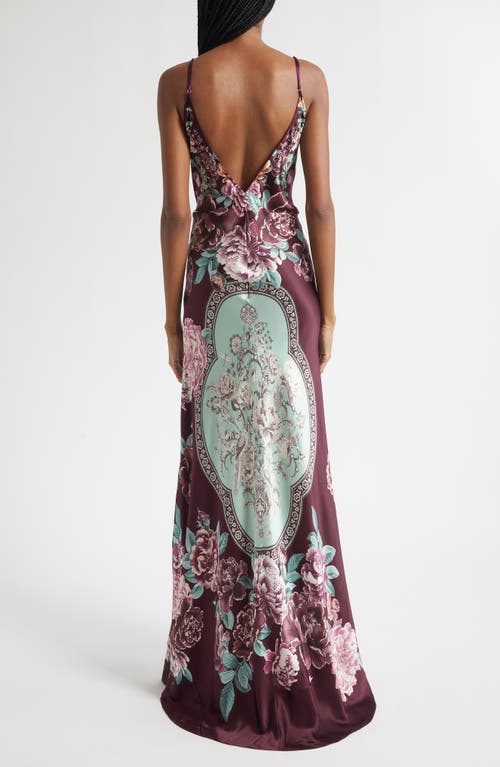 Camilla V Neck Long Bias Silk Slip Dress With Train If These Tiles Could Talk In Burgundy