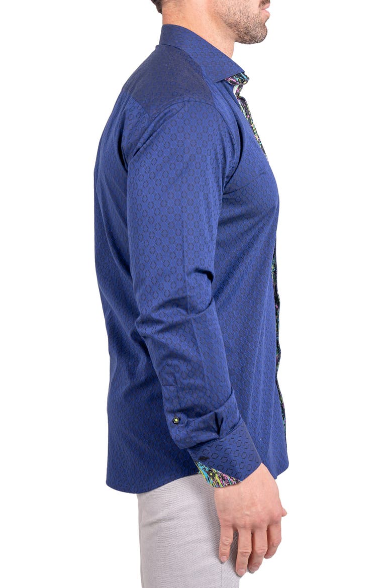 Einstein Ascension0083 Blue Tonal Diamond Cotton Button-Up Shirt, Alternate, color, BLUE