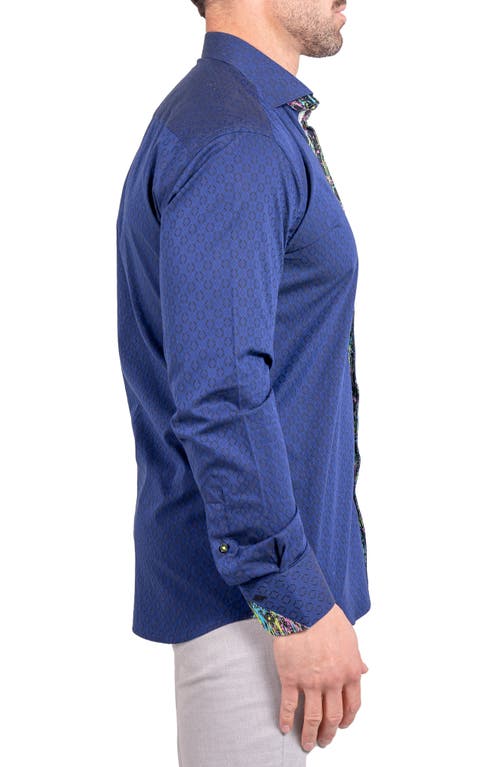 Maceoo Einstein Ascension0083 Blue Tonal Diamond Cotton Button-up Shirt In Blue