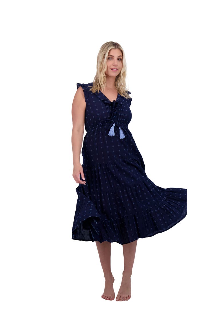 Giselle Women's Maxi Dress Navy Turquoise Swiss Dot, Alternate, color, Blue