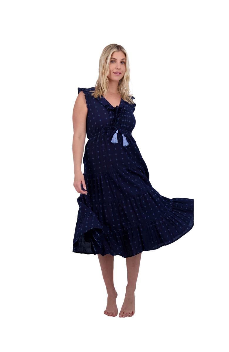 Mer St. Barth Giselle Women's Maxi Dress Navy Turquoise Swiss Dot, Alternate, color, Blue