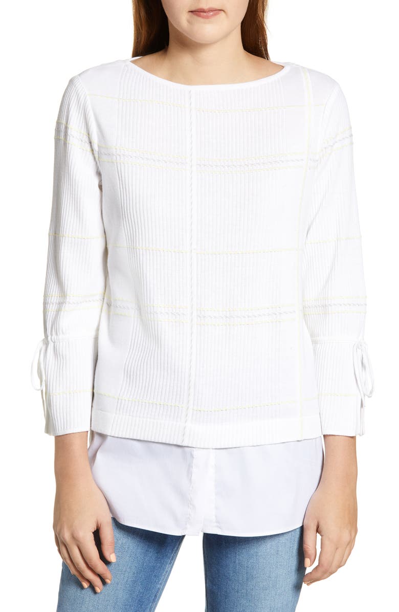 Ming Wang Plaid Jacquard Tunic Sweater, Main, color,