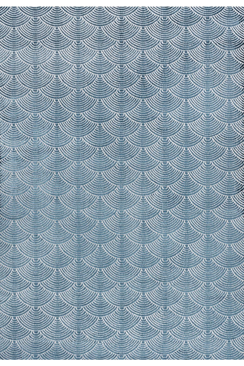 Porter Geometric Art Deco Fan Pattern High-Low Area Rug, Main, color, Navy/Cream