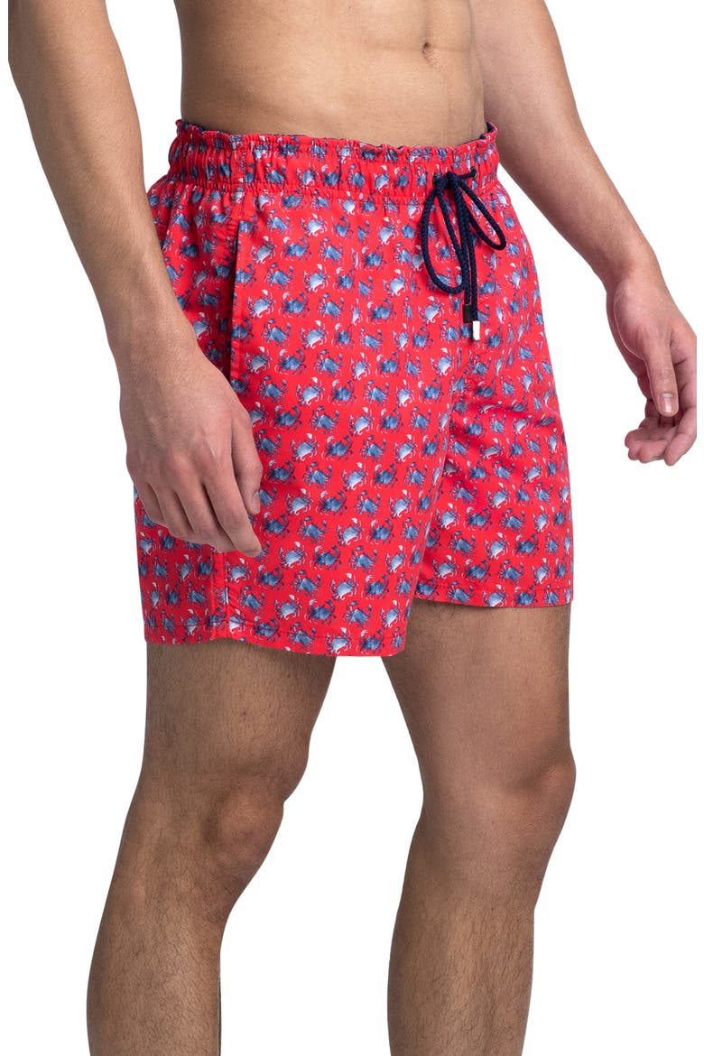 Crab Print Swim Trunks, Alternate, color, RUBY