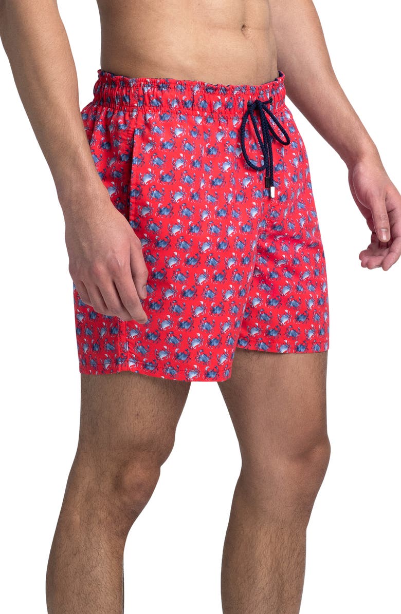Bugatchi Crab Print Swim Trunks, Alternate, color, 
