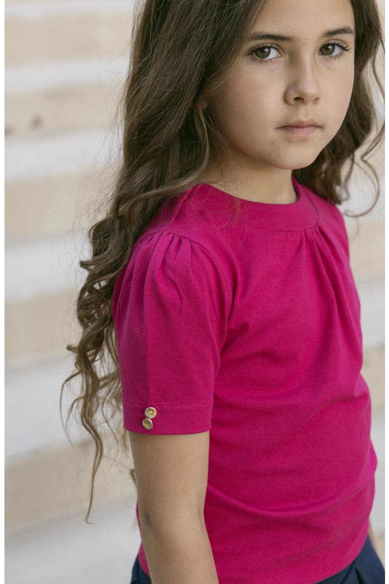 Kids' Organic Puff Sleeve Knit Top, Alternate, color, Vivid Pink