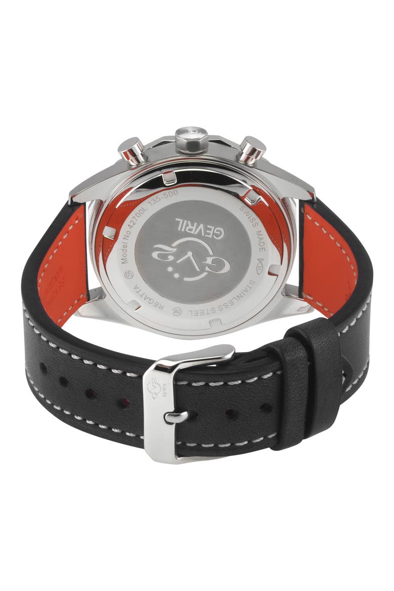 Regatta Stainless Steel Swiss Quartz Leather Strap Watch, 42mm, Alternate, color, BLACK