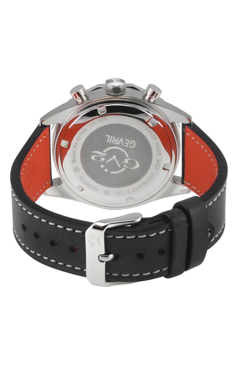 GV2 Regatta Stainless Steel Swiss Quartz Leather Strap Watch, 42mm, Alternate, color, Black