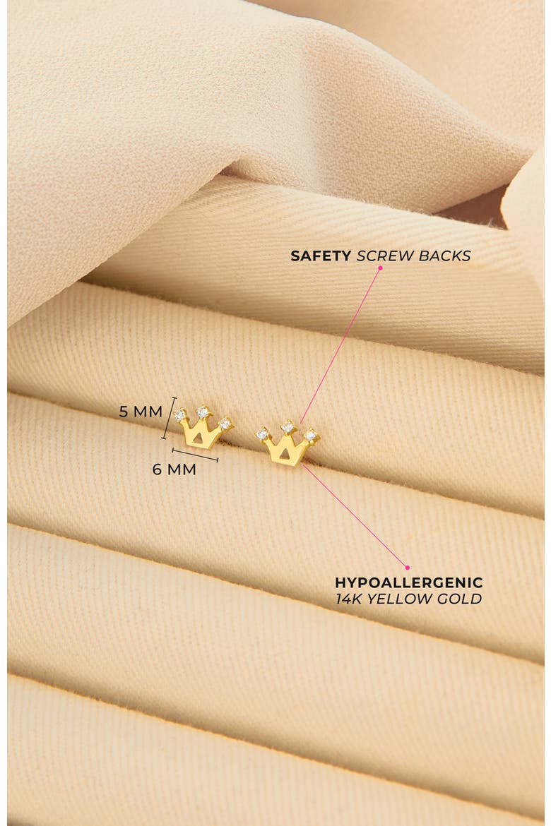 14k 3 Point Cubic Zirconia Crown Earrings, Alternate, color, Gold