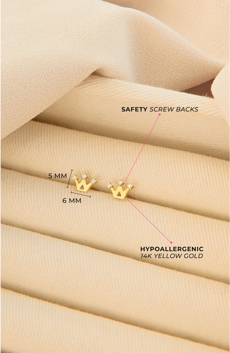 In Season Jewelry 14k 3 Point Cubic Zirconia Crown Earrings, Alternate, color, Gold