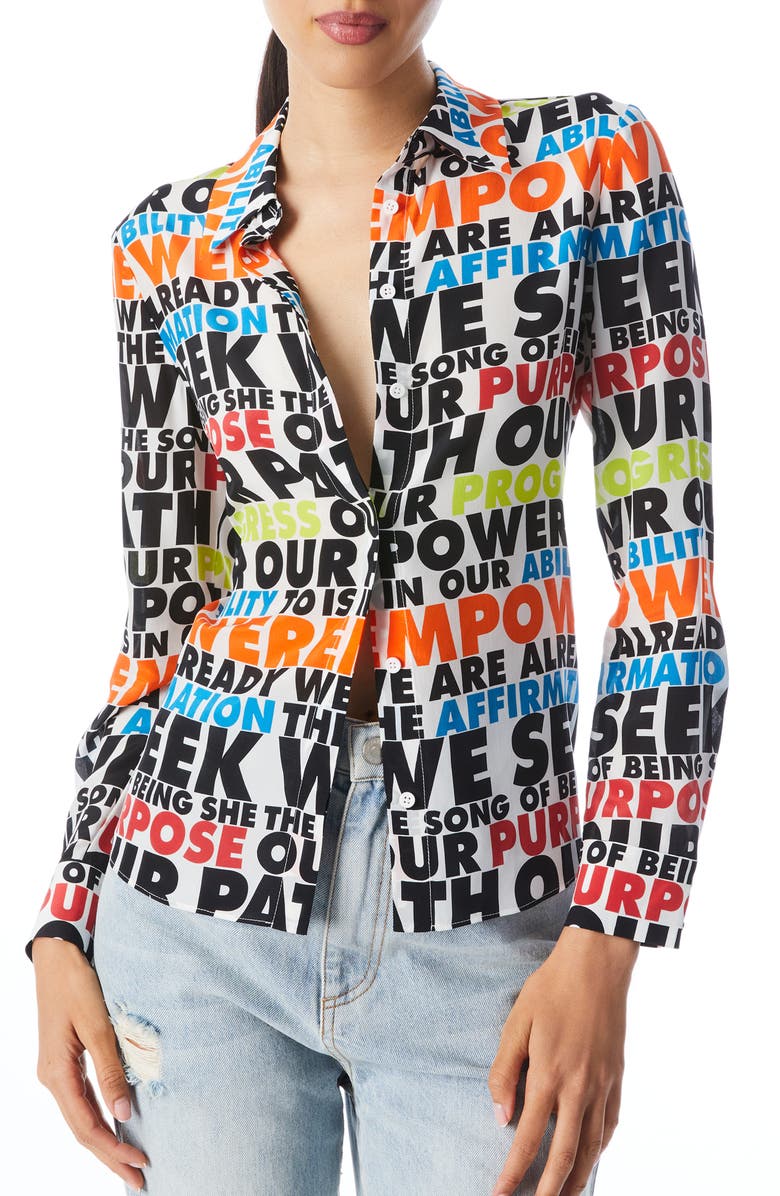 Alice + Olivia Willa Silk Shirt, Main, color,