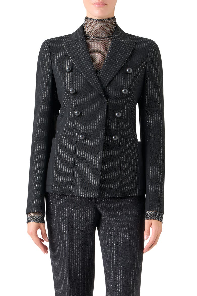 Metallic Pinstripe Blazer, Main, color, BLACK-BRUSHED STEEL