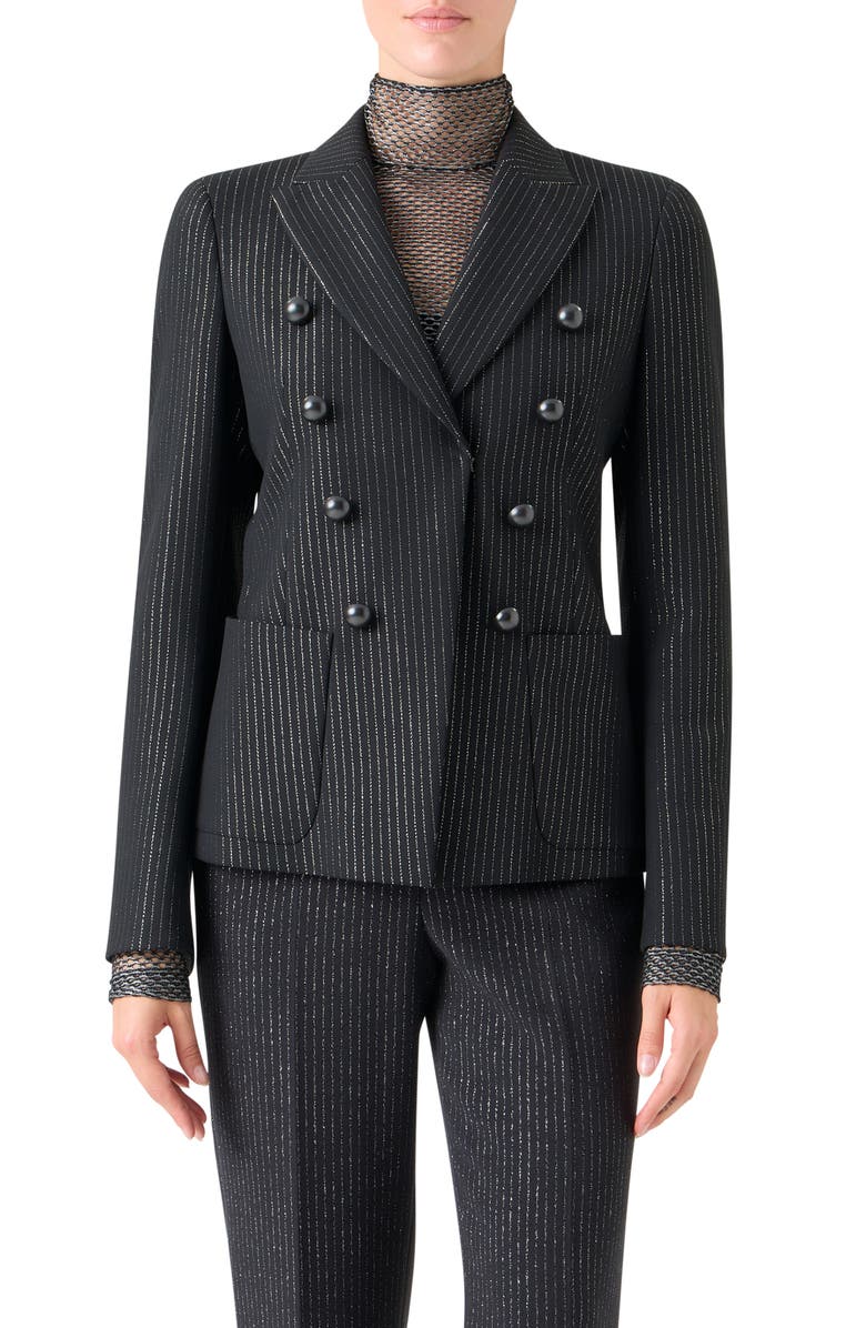 Akris punto Metallic Pinstripe Blazer, Main, color, Black-Brushed Steel