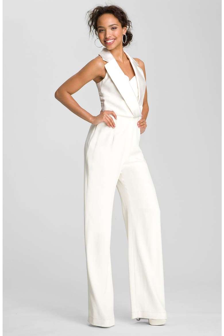 Tuxedo Style Silk Jumpsuit, Main, color, OFF WHITE