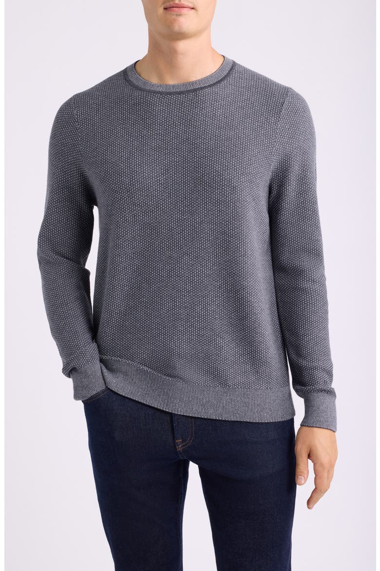 Two Tone Cotton & Cashmere Crewneck Sweater, Main, color, COAL- GREY DECEMBER HEATHER