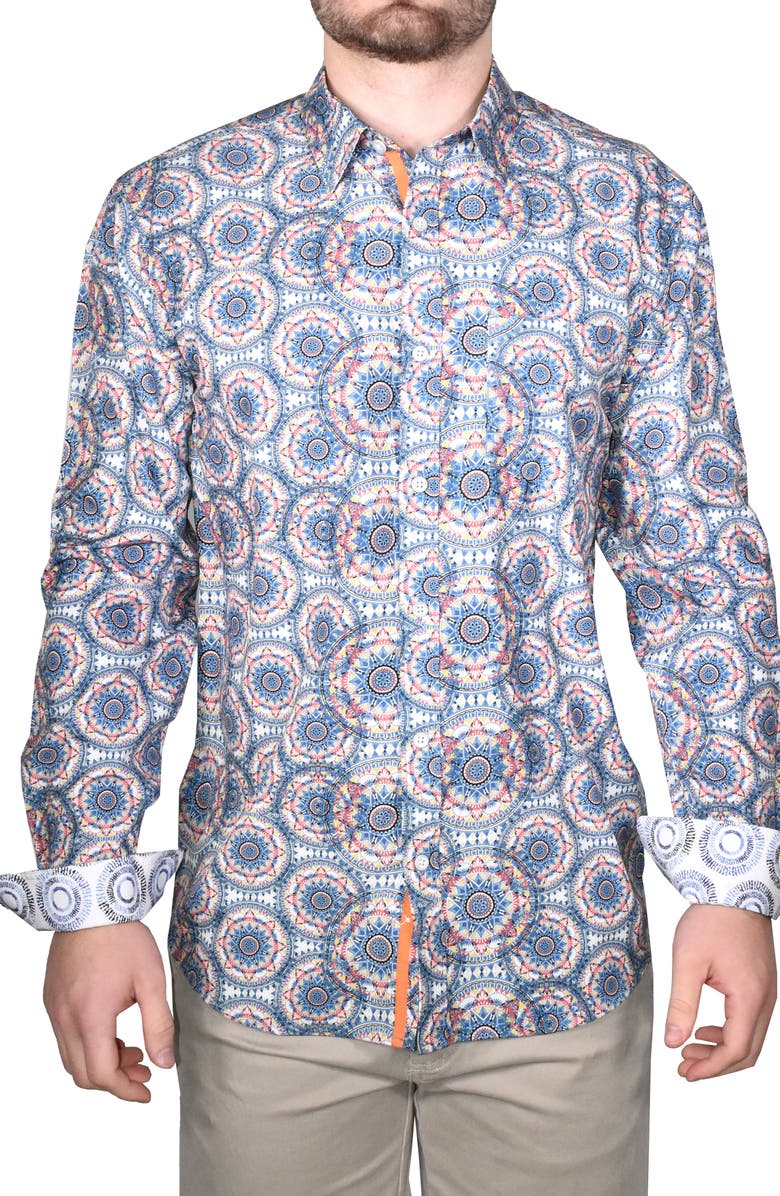 Vintage 1946 Modern Fit Mandala Print Stretch Button-Up Shirt, Main, color, 