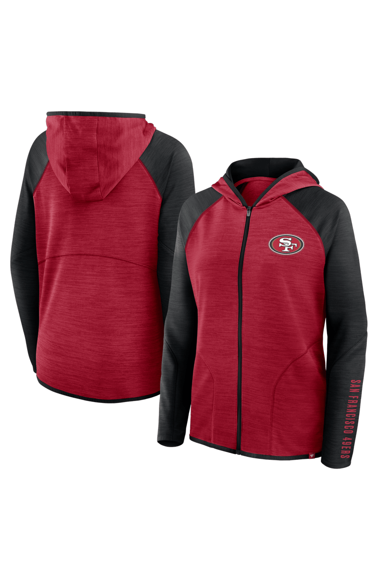 FANATICS Women's Fanatics Scarlet/Black San Francisco 49ers Redzone End Around Pass Raglan Full-Zip Hoodie, Main, color, Scarlet