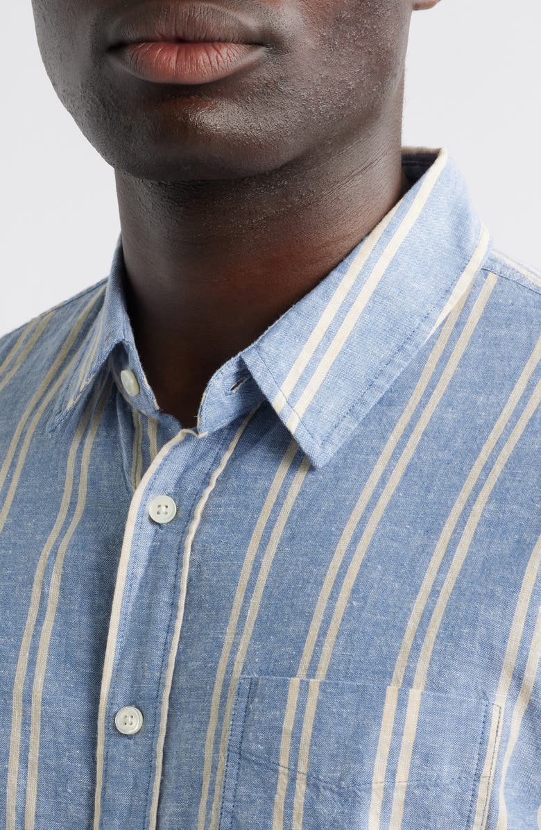 Rails Wilder Stripe Short Sleeve Hemp & Cotton Button-Up Shirt, Alternate, color, Chambray Butter