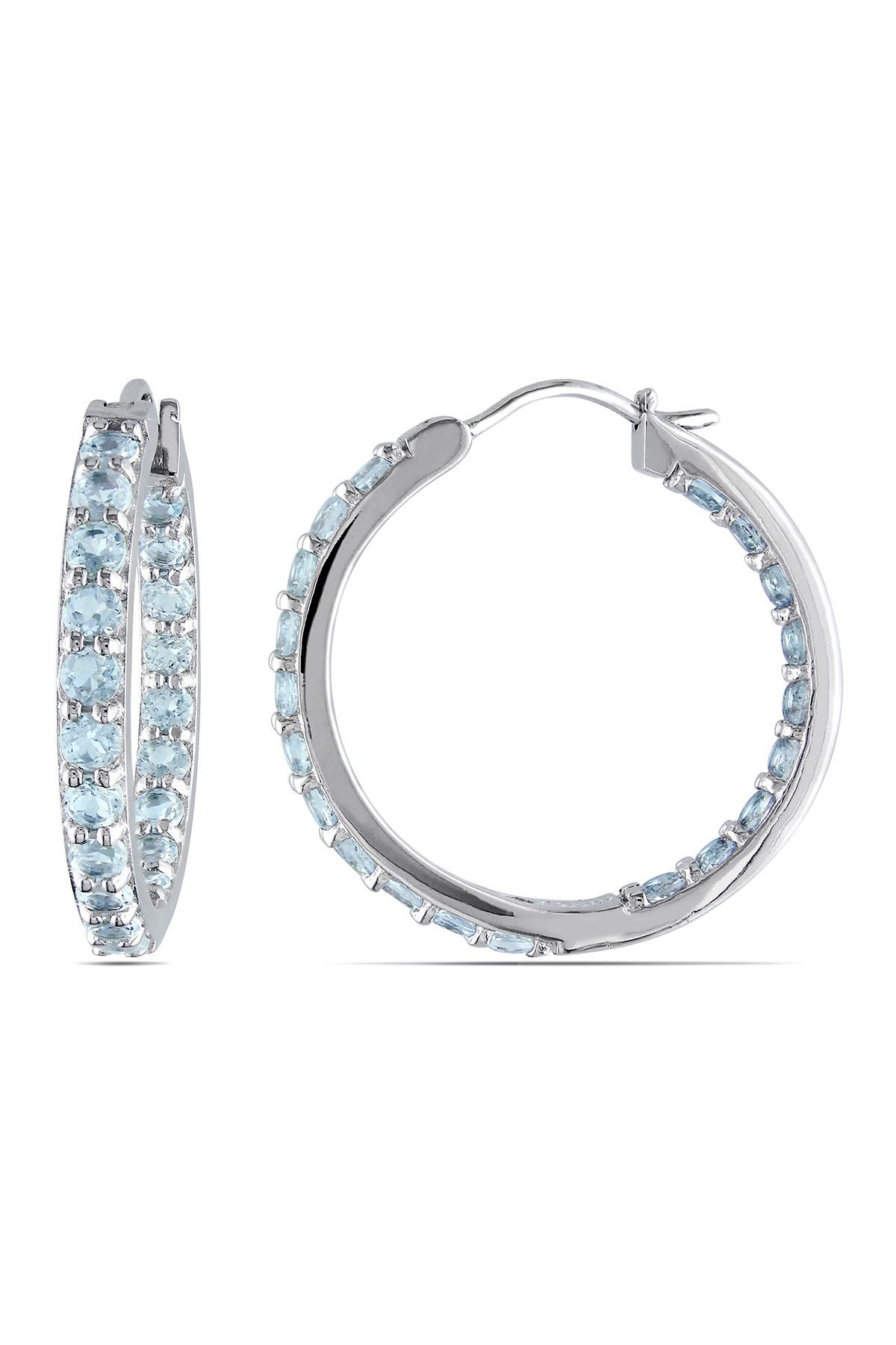 DELMAR Sterling Silver Aquamarine Inside & Outside 26mm Hoop Earrings