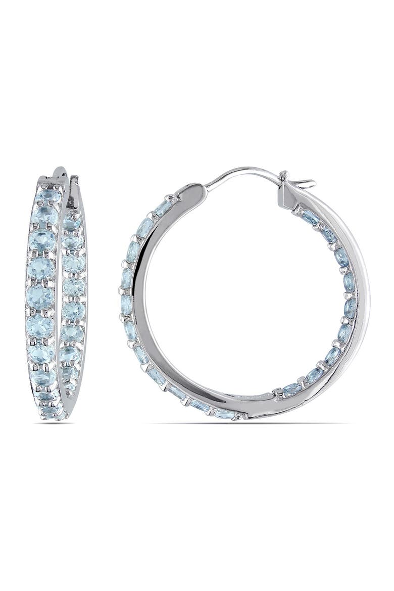 Sterling Silver Aquamarine Inside & Outside 26mm Hoop Earrings, Main, color, BLUE