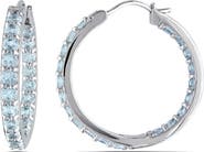 DELMAR Sterling Silver Aquamarine Inside & Outside 26mm Hoop Earrings