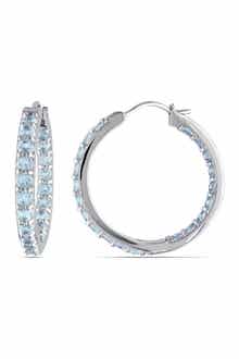 DELMAR Sterling Silver Aquamarine Inside & Outside 26mm Hoop Earrings