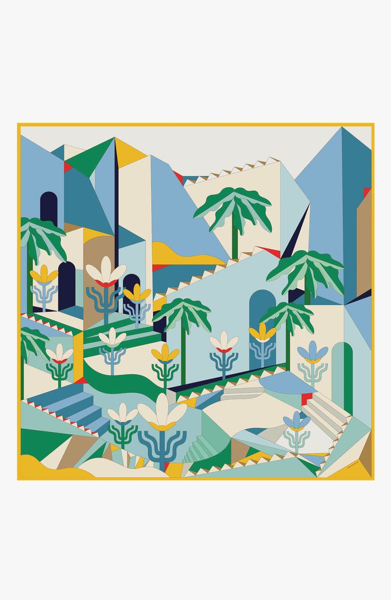 Jessie Zhao New York Double Sided Silk Scarf of Tropical Breeze, Alternate, color, Blue