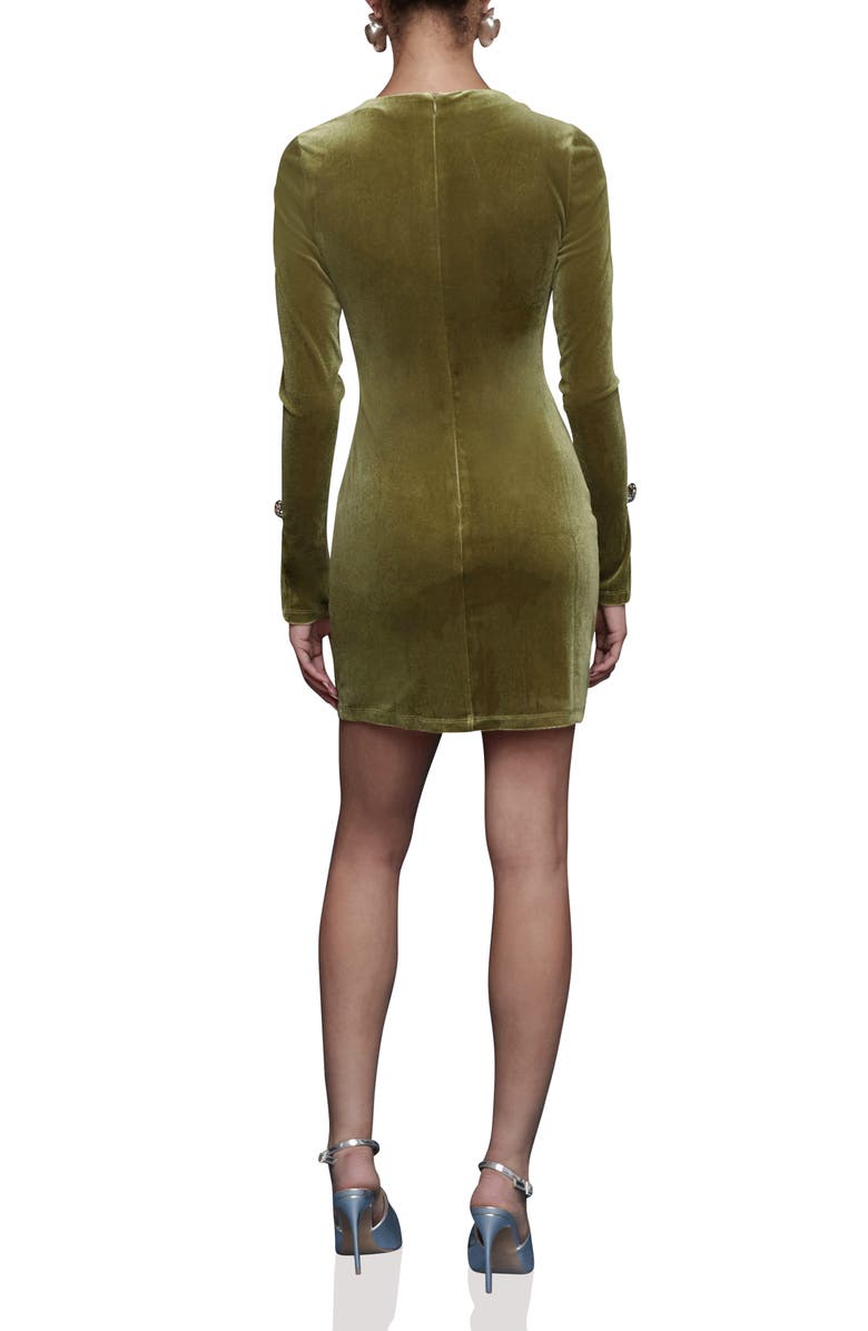Avec Les Filles Rhinestone Long Sleeve Velvet Minidress, Alternate, color, Chartreuse