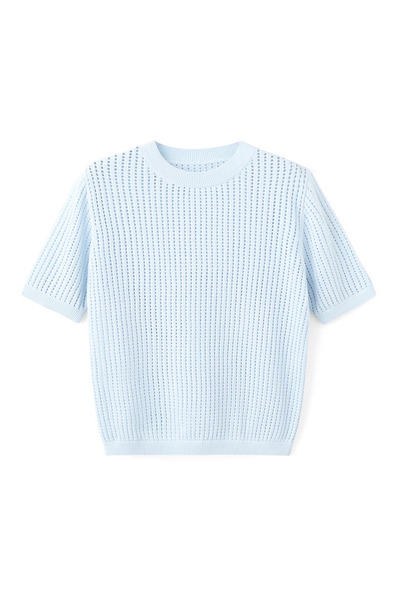 Pera Open Stitch Crewneck Sweater, Alternate, color, SKY BLUE