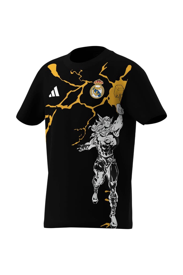 Youth adidas  Black Real Madrid x Marvel Graphic T-Shirt, Alternate, color, Black