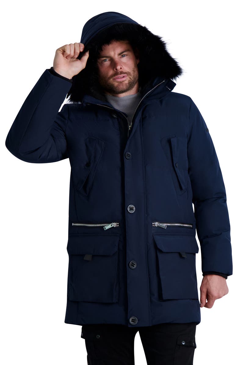 KARL LAGERFELD PARIS Faux Fur Trim Parka, Alternate, color, Navy