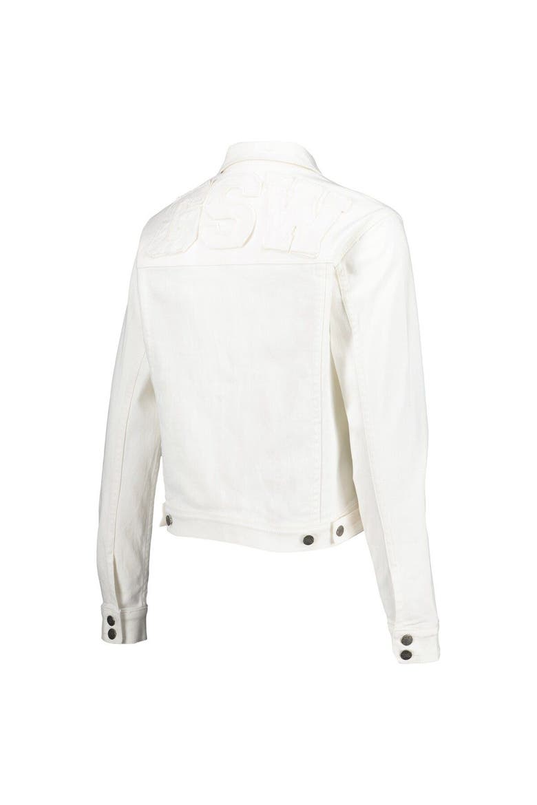 Women's Lusso White Golden State Warriors Swarovski Crystal & Distressed Button-Up Denim Jacket, Alternate, color, White