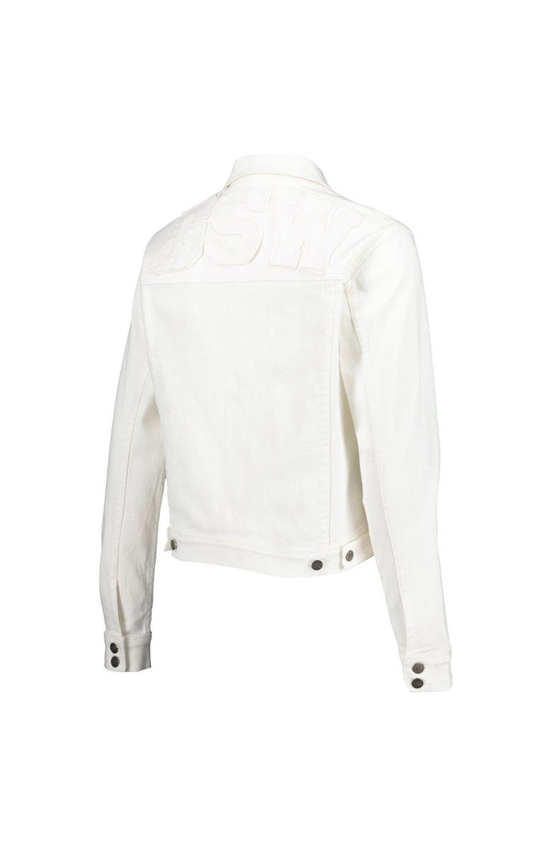 LUSSO Women's Lusso White Golden State Warriors Swarovski Crystal & Distressed Button-Up Denim Jacket, Alternate, color, White