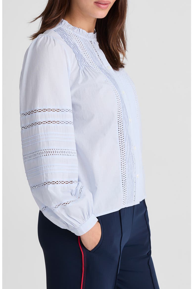 High Neck Lace Detail Pintuck Cotton Top, Alternate, color, SOFT BLUE