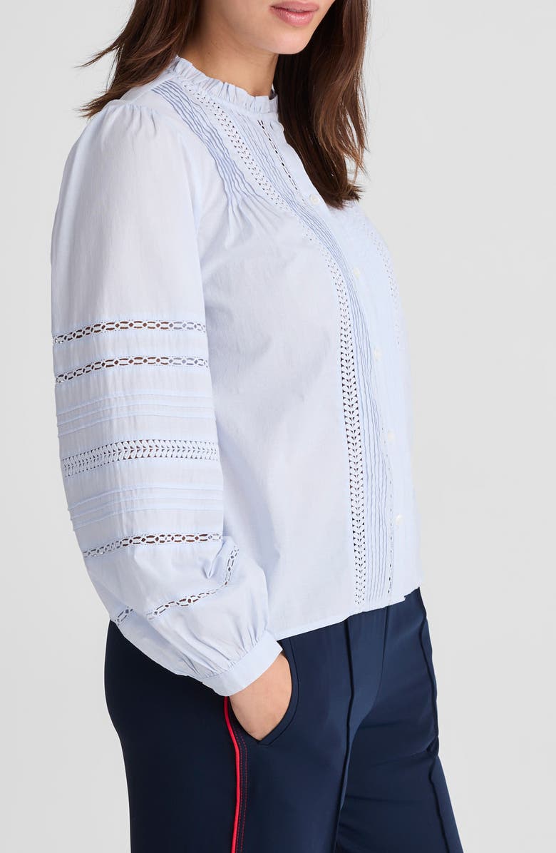Madewell High Neck Lace Detail Pintuck Cotton Top, Alternate, color, Soft Blue