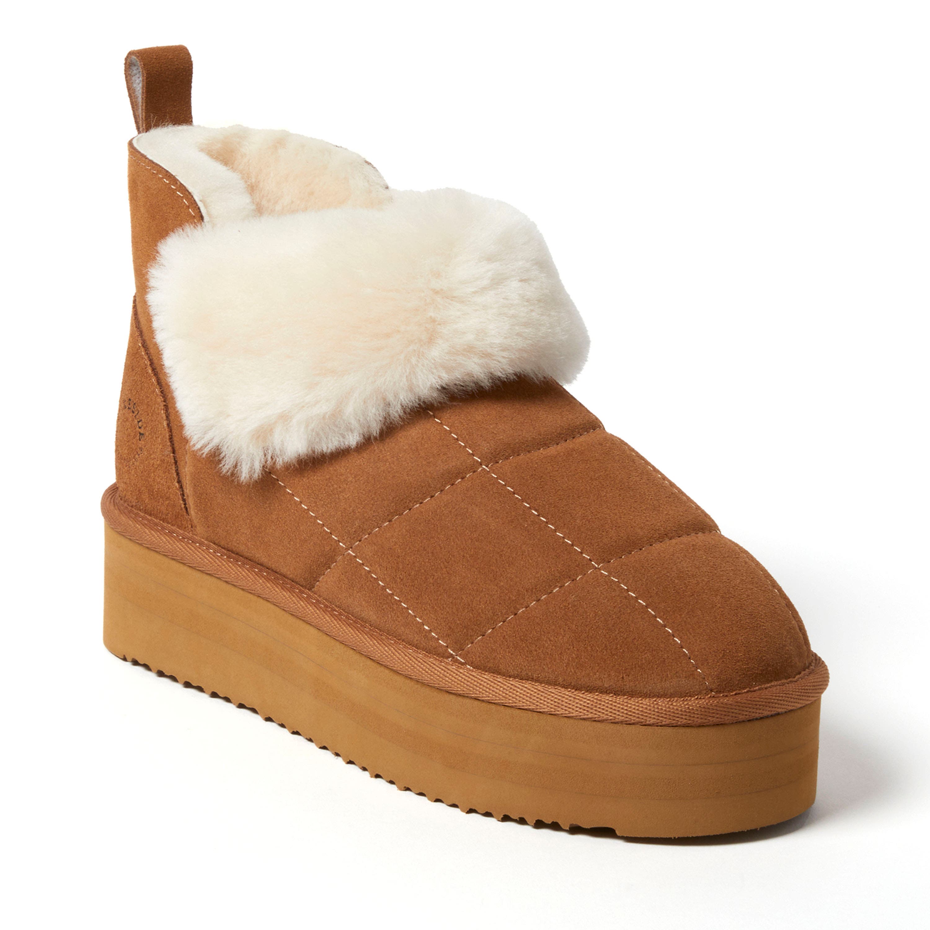 DEARFOAMS Fireside Bayswater Genuine Shearling Quilted Platform Bootie in Chestnut 