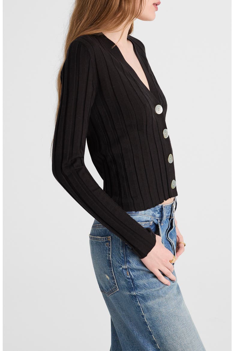 Rib V-Neck Merino Wool & Silk Cardigan, Alternate, color, MOLASSES