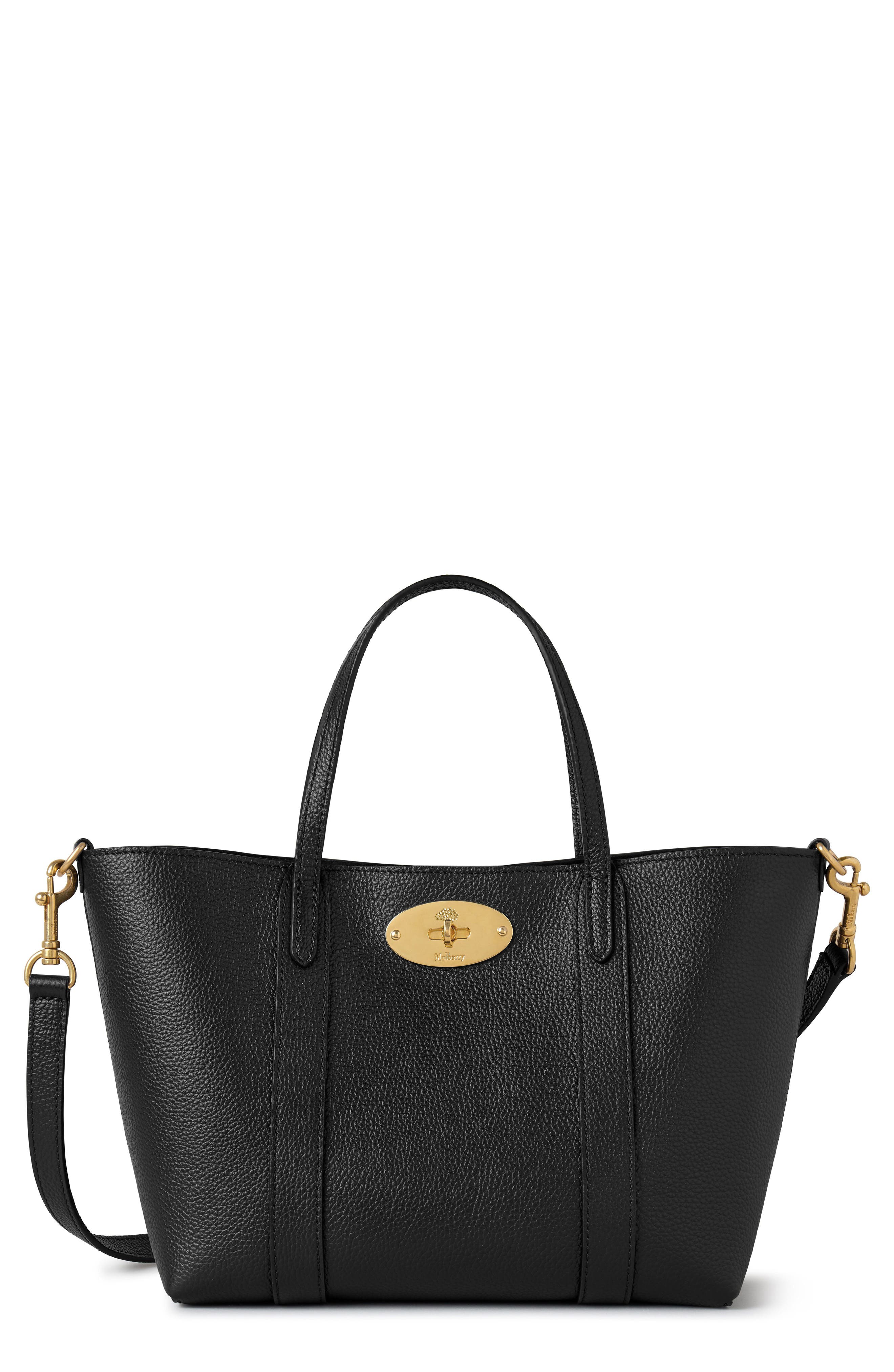 Mulberry Mini Bayswater Leather Tote, Main, color, Black