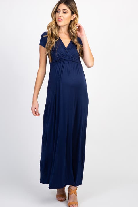 Navy Draped Maternity/Nursing Maxi Dress